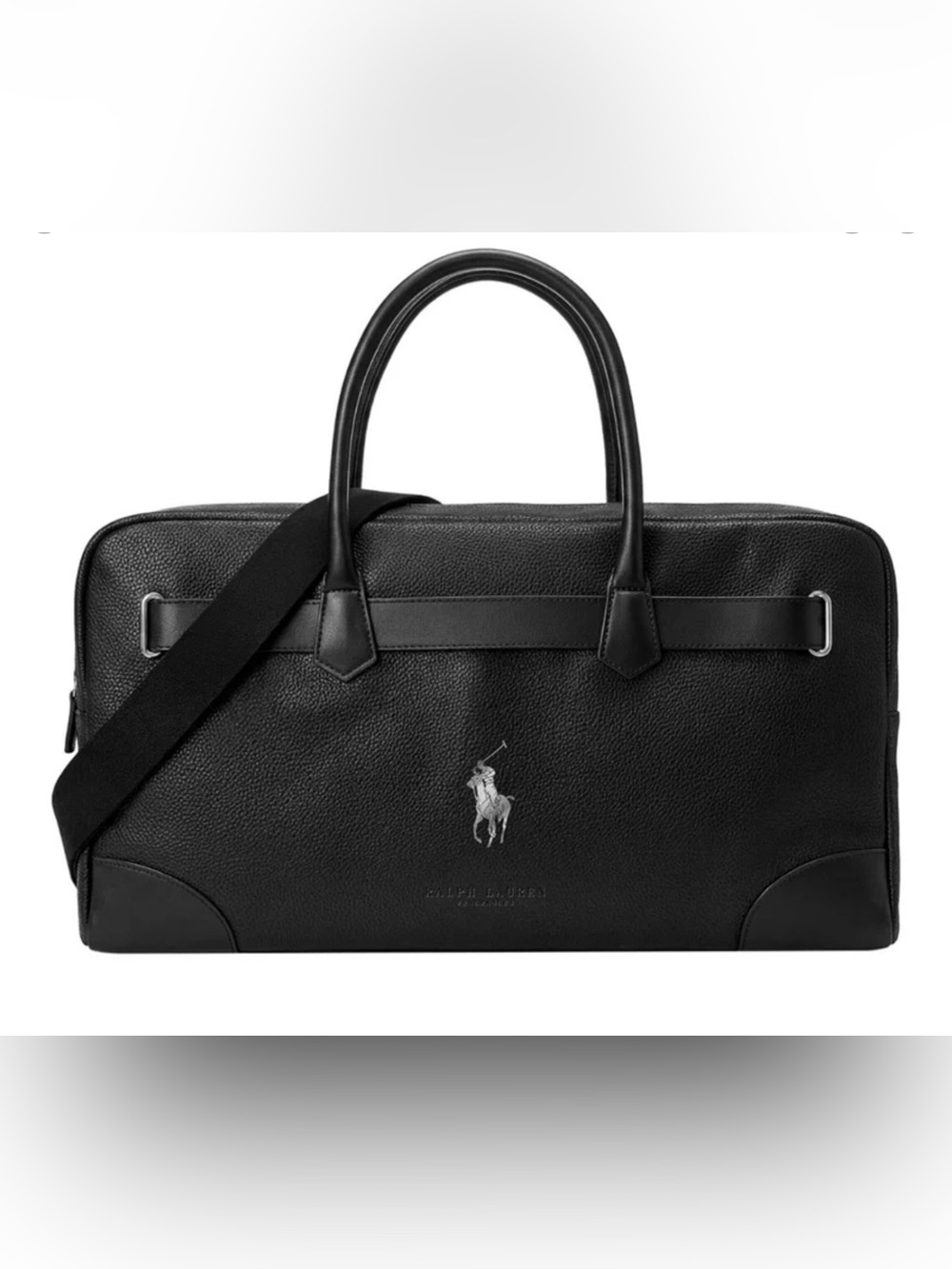 Ralph Lauren Black Leather Duffel with Polo Logo